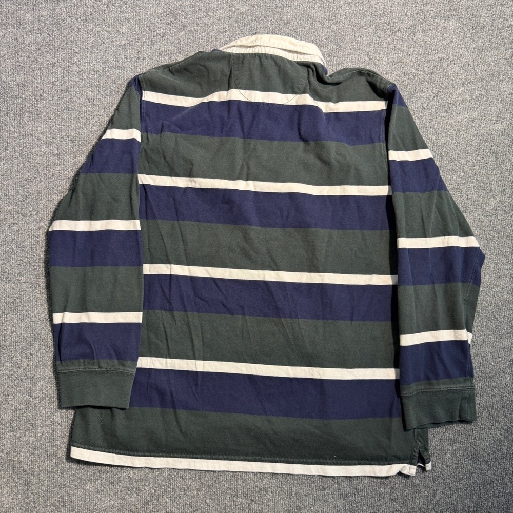 Chaps Mens XXL Rugby Shirt Long Sleeve Striped Navy Green White Cotton Polo - Picture 5 of 6